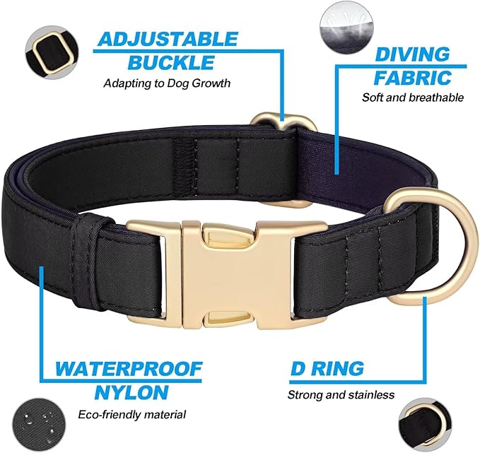 Didog Soft Padded Dog Collars for Medium Dogs, Waterproof and Durable Pet Collar with Quick Release Buckle, Light and Breathable for Daily Walking,Black,M(Neck:13-20")