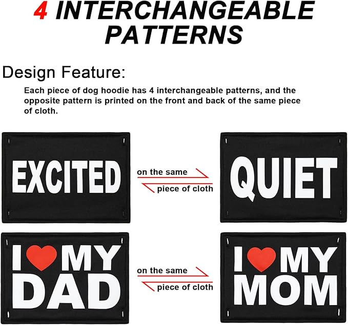 GreenJoy Magic Dog Sweater with 4 Interchangeable Patterns - Dog Hoodie Cold Weather Dog Coat Hooded Sweatshirt for Puppies,Cats, Small Medium Large Dogs (Black (Letter Print A), Large)