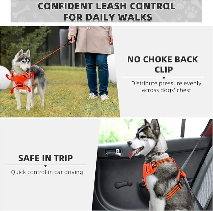 No Pull Dog Harness with Free Heavy Duty 5ft Leash, Adjustable Soft Padded Vest, Reflective No-Choke Oxford Vest with Control Handle for Small and Large Dogs (Orange, Large)