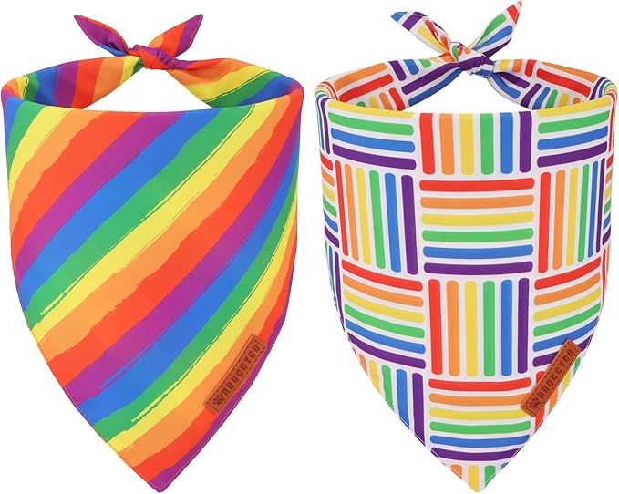 ADOGGYGO Rainbow Dog Bandana, Holiday Pet Scarf, Adjustable Fit Colorful Rainbow Bandanas for Medium Large Dogs Pets (Large)