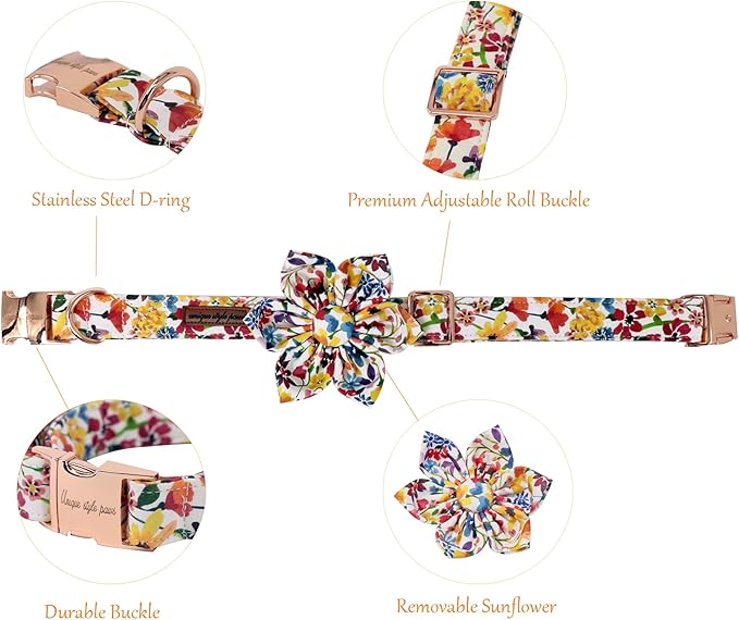 Uniqe Style Paws Flower Dog Collar, Puppy Collar Adjustable Girl Dog Collar with Flower, Durable Floral Pattern Pet Collar for X-Large Female Dogs