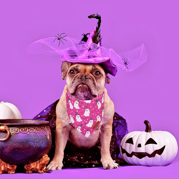 ADOGGYGO Halloween Dog Bandana, Pumpkin Ghost Pet Scarf, Premium Durable Fabric, Adjustable Fit Halloween Bandanas for Medium Large Dogs Pets (Large)