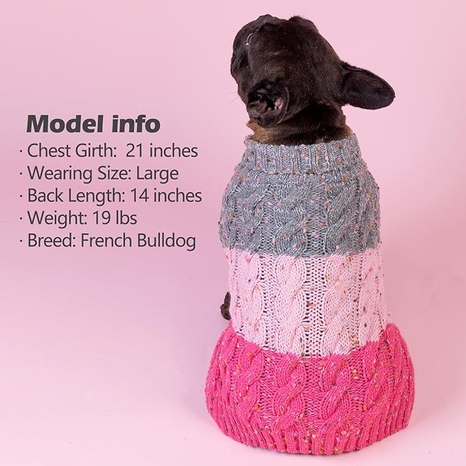 KYEESE Dog Sweater Color Block with Fuzzy Thread Knitted Turtleneck Dog Knitwear with dots in a Variety of Colors for Small Dogs Fall Winter Dog Clothes, Pink, L