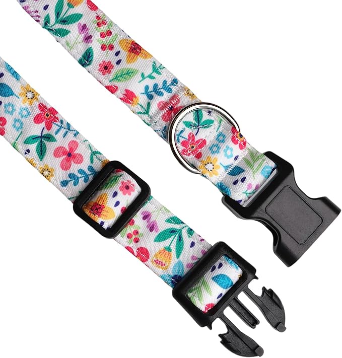 Dog Collar, Adjustable Dog Collar for Small Medium Large Dogs, Cute Puppy Collar for Boy and Girl Dogs, Cute Design for Boys Girls Male Female Dog Pet Collar(Floral,M)