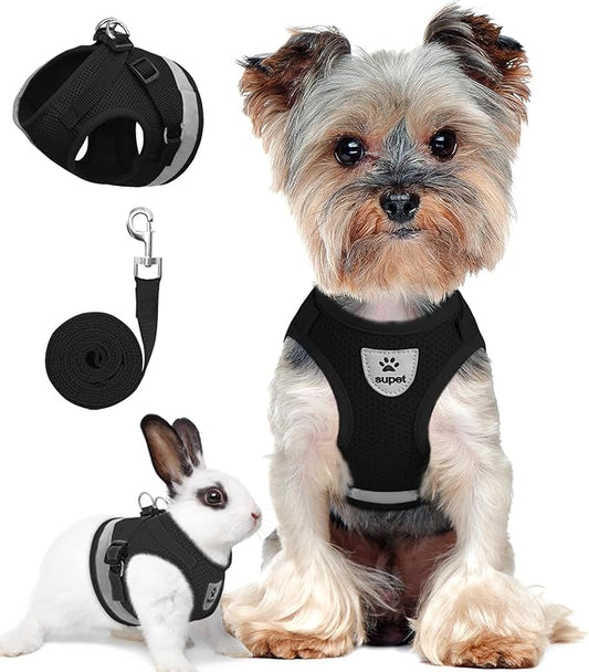 Supet Cat Harness and Leash Set - Soft Mesh Adjustable Cat Vest Harness with Reflective Strap for Walking Cat and Puppy Rabbit