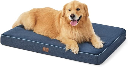 Bedsure Memory Foam Dog Crate Bed for Extra Large Dogs - XL Orthopedic Waterproof Pet Beds with Removable Washable Water-Resistant Cover and Nonskid Bottom - Plush Flannel Fleece Top Pet Mat, Navy