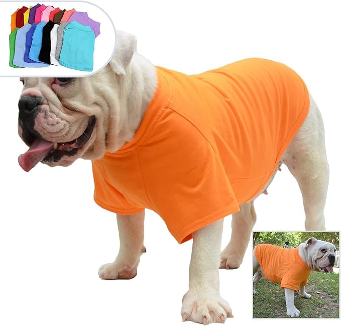 Lovelonglong Bulldog Clothes Dog Clothing Blank T-Shirt Tee Shirts for French Bulldog English Bulldog American Pit Bull Pugs 100% Cotton Skin Care Orange B-XL