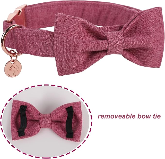 DOGWONG Pink Dog Collar with Bow, Soft Cotton Pet Collar Durable Adjustable Puppy Collar for Small Medium Large Dogs