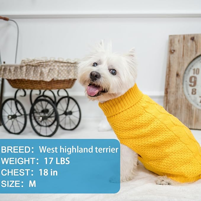 Mihachi Turtleneck Dog Sweater - Winter Coat Apparel Classic Cable Knit Clothes with Leash Hole for Cold Weather, Ideal Gift for Pet in New Year