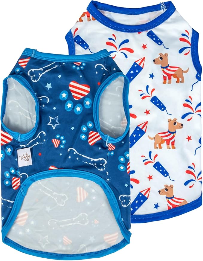 CuteBone 4th of July Dog Shirts 2-Pack Soft Pet Clothes Breathable Summer Vest for Small Puppy and Stretchy Cat Apparel 2BX17M