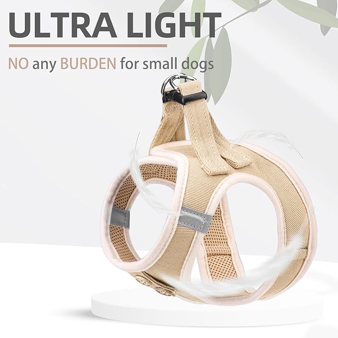 PUPTECK Dog Harness and Leash Set for Small Medium Dogs No Pull Step-in Soft Mesh Puppy Cat Vest Harnesses Reflective at Night, Denim Beige M