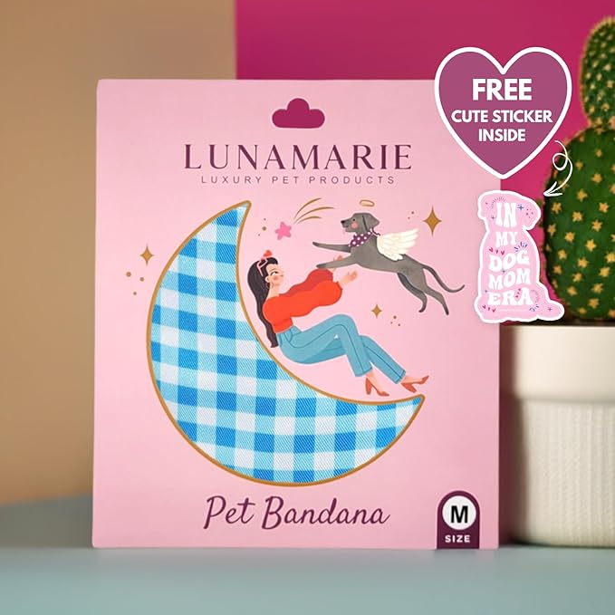 Luxury Pet Birthday Bandanas -Premium & Silky Poly Fabric | 100% Handmade | Custom Shape Dual Layered (Blue Checkers, X-Small)