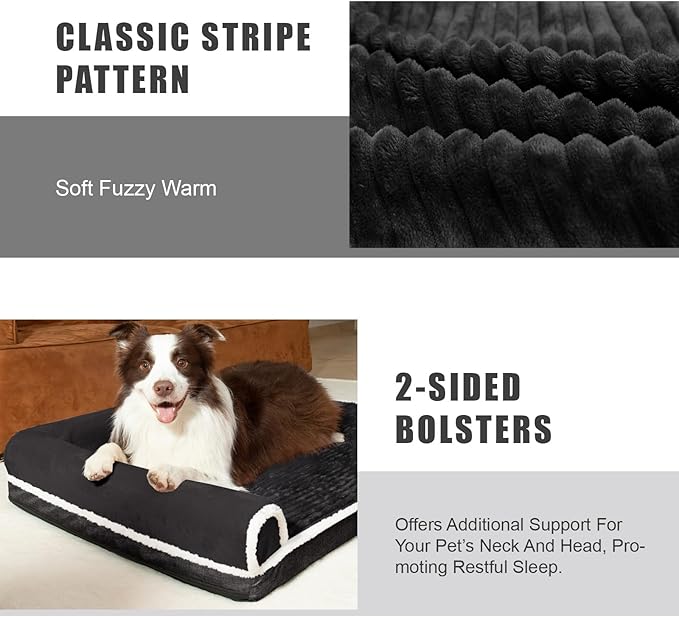 Patas Lague Orthopedic Dog Bed for Medium Dogs 30''X20'', Waterproof Comfortable L Shaped Medium Non-Slip Soft Warm Pet Sofa Sleep Bed mat with Removable Washable Cover, Black