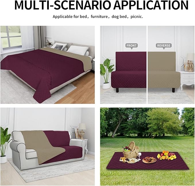 Easy-Going 100% Waterproof Dog Bed Cover Reversible Leak Proof Couch Cover Washable Sofa Cover Furniture Protector Blanket for Pets Kids Children Dog Cat (68x86 Inch, Wine/Beige)