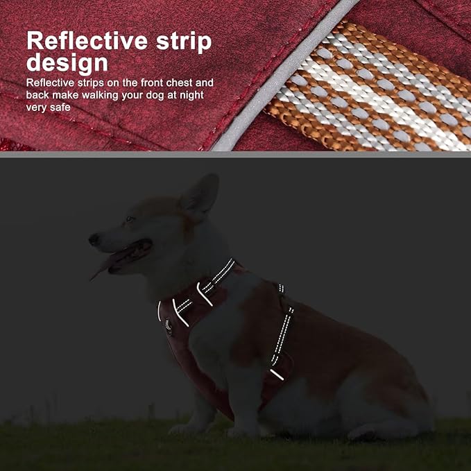 Beirui Dog Harness for Large Dogs, Stylish Oxford Leather Pet Vest with 2 Leash Clips, Adjustable Reflective Soft Padded No Pull Harness with Easy Control Handle for Walking, Chest 31-44"