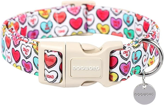 DOGWONG Valentine's Dog Collar, Adjustable Durable Heart Candy Dog Collar Cute Dog Collar for Small Medium Dogs