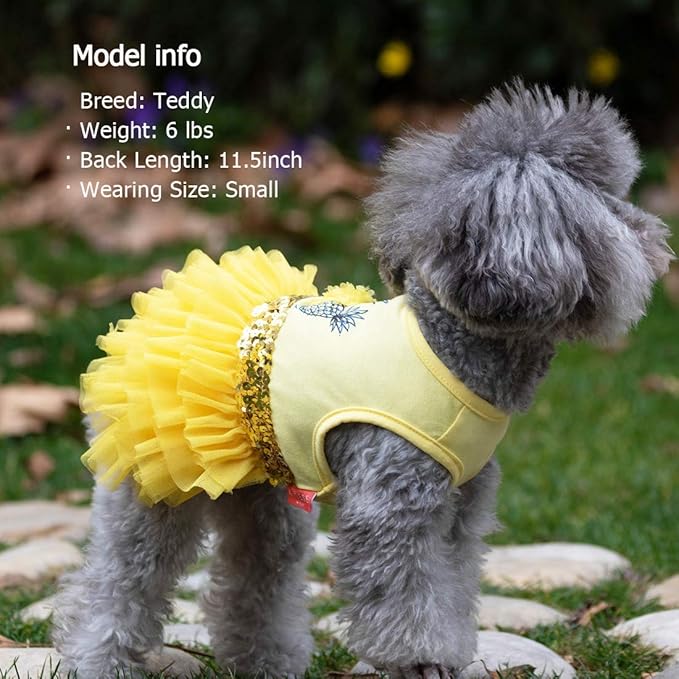 KYEESE Dog Dress Pineapple Yellow Tiered Dogs Beach Dresses with Sequins Cat Dress