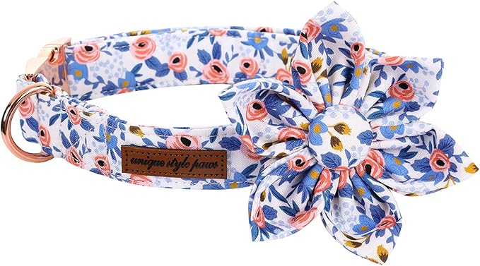 Uniqe Style Paws Flower Dog Collar, Rose Adjustable Girl Dog Collar with Flower, Durable Floral Pattern Pet Collar for Small Female Dogs