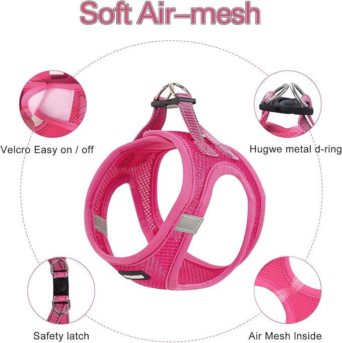 Dog Harness for Small Dogs and Leash Set, Honeycomb Grid, Reflective Lightweight Harness & Anti-Twist Pet Lead (Multi Color, Size: XS-S-M) (S, Rose red)