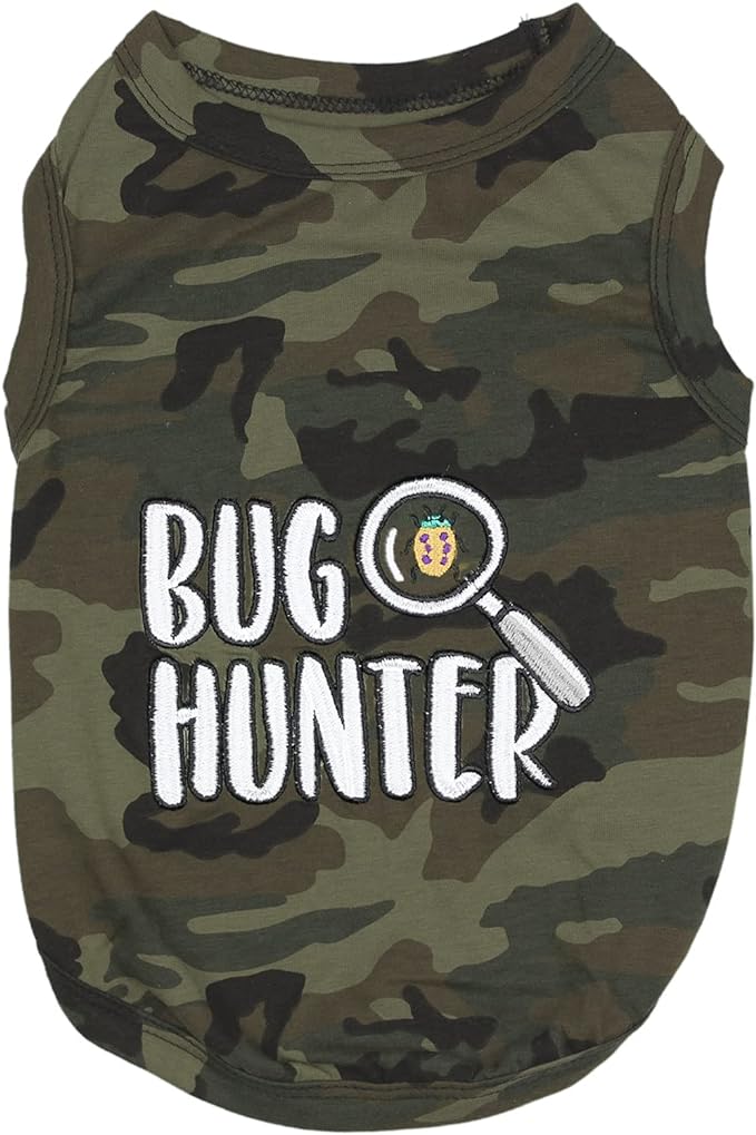Parisian Pet Bug Hunter Tee Shirt - Embroidered 'Bug Hunter' Tee - Lightweight Cotton, Sleeveless Dog Vest - Machine Washable - 2XL