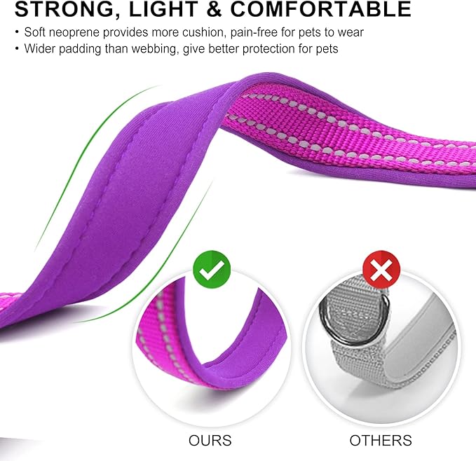 azuza Reflective Dog Collar,Soft Neoprene Padded Pet Collar with ID Tag Ring,Adjustable for Large Dogs,Purple,L