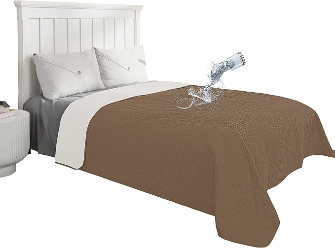 Easy-Going 100% Waterproof Dog Bed Cover Reversible Leak Proof Couch Cover Washable Sofa Cover Furniture Protector Blanket for Pets Kids Children Dog Cat (96x90 Inch, Camel/Ivory)