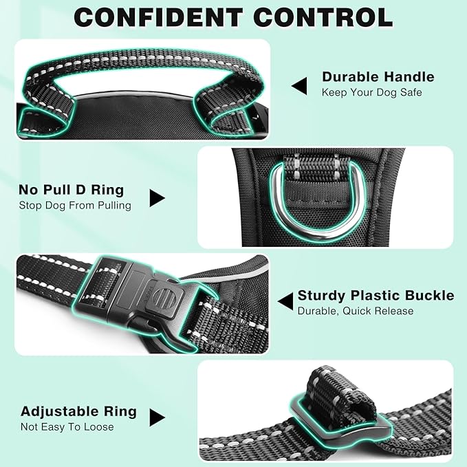 WINSEE Dog Harness No Pull, Adjustable Pet Vest with Front/Back Leash Clips, Reflective Soft Padded Dog Harness for Large Dogs, Easy Control Handle for Walking