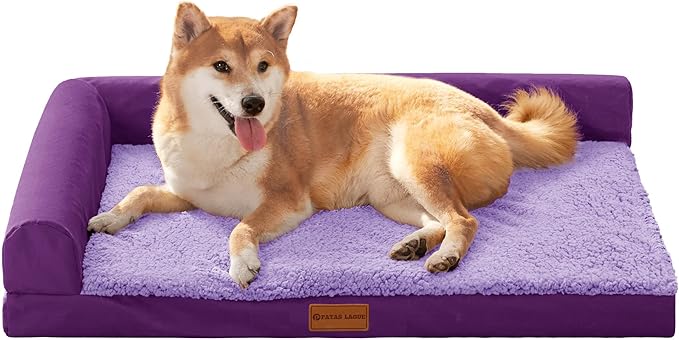 Patas Lague Orthopedic Dog Bed for Medium Dogs, Waterproof L Shaped Medium Pet Sofa Beds with Removable Washable Cover, Soft Comfortable Pet Couch Mat with Nonskid Bottom, 30''X20'' Purple