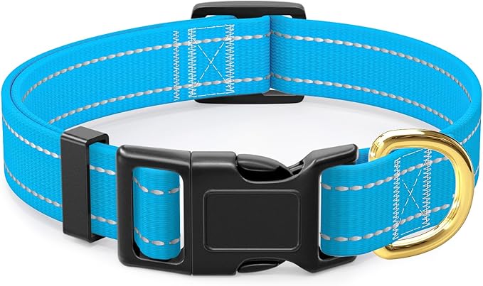 Reflective Dog Collar for Large Dogs, Cute Adjustable Heavy-Duty Nylon Puppy Collars for Boy and Girl Female, Soft Pet Accessories with Quick Release Buckle, Neck 16-24", Blue