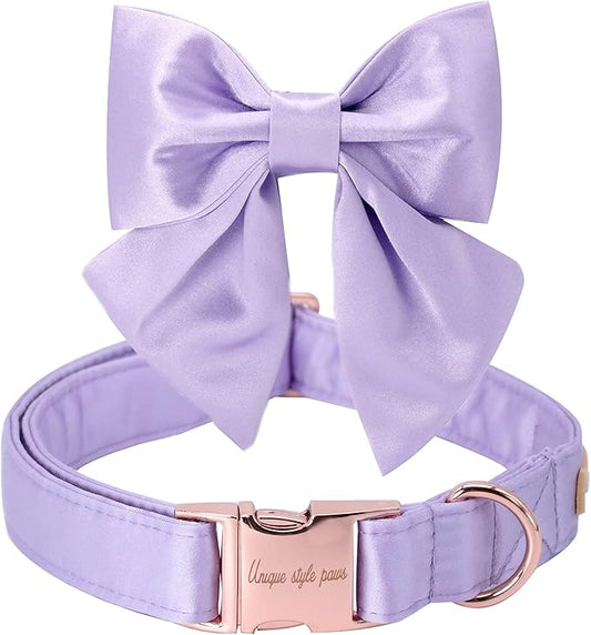 Unique style paws Purple Silk Dog Collar Adjustable Durable Dog Collar with Bow Fashion Bowtie Collar for Large Dogs
