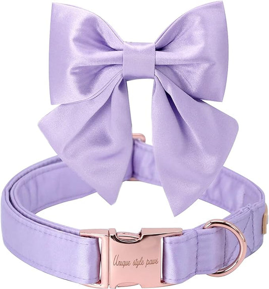 Unique style paws Purple Silk Dog Collar Adjustable Durable Dog Collar with Bow Fashion Bowtie Collar for Small Puppy and Cats