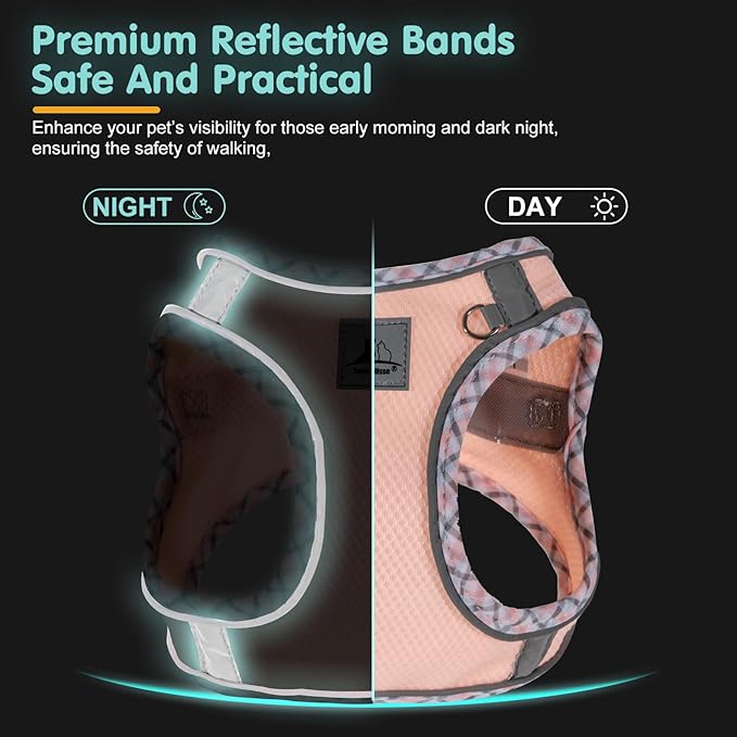 Dog Harness & Leash Set - No Pull Soft Breathable Small Dog Harness, Adjustable Reflective Step-in Vest for Puppy, Kitten, Cats