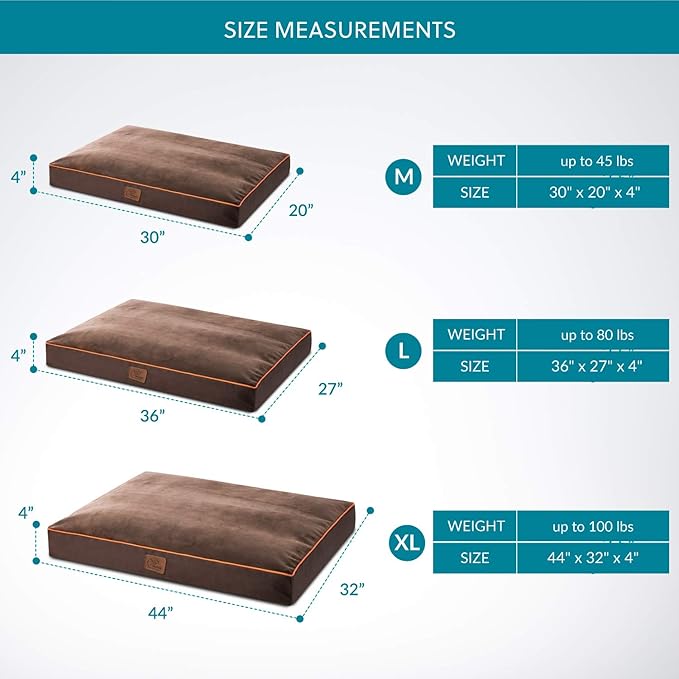 Bedsure Waterproof Dog Bed for Medium Dogs - 4 Inch Thicken Up to 45lbs Pet Mat Pillows with Removable Washable Cover, Brown