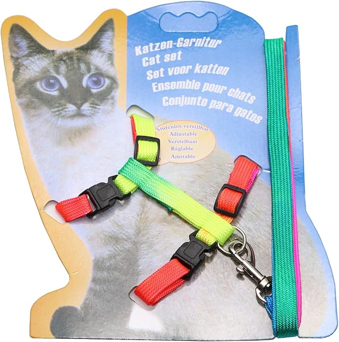 Hypeety Rabbit Harness Lead Leash Soft Nylon, Adorable Colorful Rainbow Adjustable Harness Collar, Outdoor Walking Buckle Leash