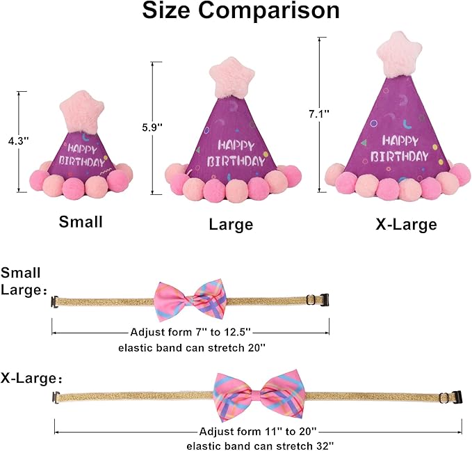 ADOGGYGO Dog Birthday Party Supplies, Pink Birthday Girl Pet Bandana Hat Bowtie Set for Small Dogs (Small)