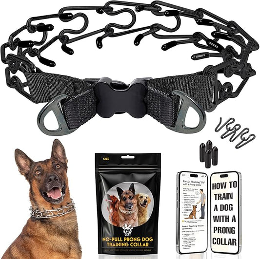 PetJett Prong Collar for Dogs - Adjustable Training Collar No Pull Choke Collar for Dogs, Pinch Collar for Dog, Walking Tool for Small, Medium, or Large Breed - Stainless Steel Metal Choker Chain