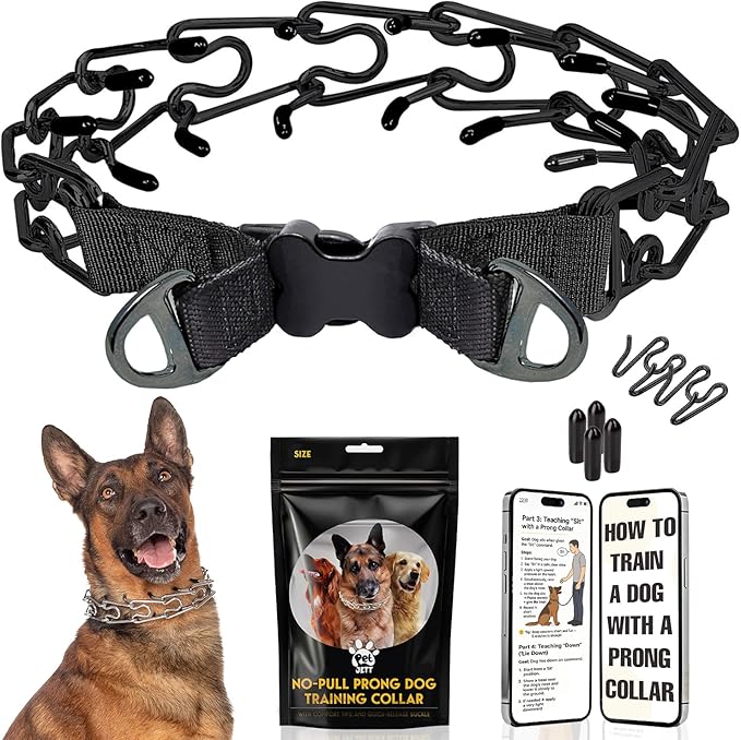 PetJett Prong Collar for Dogs - No Pull Choke Collar for Dogs, Pinch Collar for Dog Adjustable Dog Training Collar for Small Medium Large Breed - Safety Stainless Steel Metal Choker Chain Walking Tool