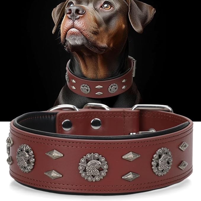 Premium Leather Dog Collar for Large Dogs - 2-Inch Wide Adjustable Soft Handmade Heavy Duty Collar for Giant Breeds, Durable & Comfortable - Brown (L)