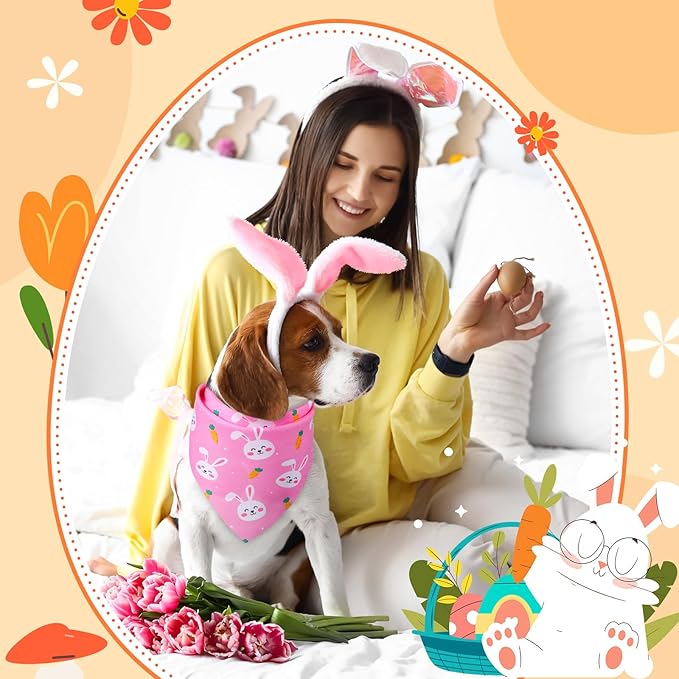 Preboun 50 Pcs Easter Dog Bandanas Bulk Bunny Dog Bandanas for Dogs Eggs Bibs Dog Scarf Easter Day Dog Bandanas for Easter Puppy Small Medium Large Dog Costume Accessories(25.6 X17.7 x 17.7 Inch)