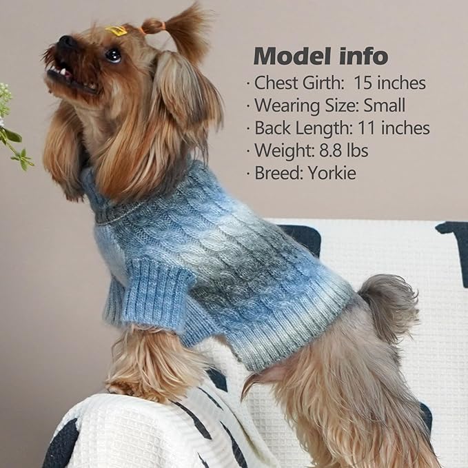 KYEESE Dog Sweater for Small Dogs Thick Cable Knit Dog Turtleneck Knitwear Warm with Sleeves Puppy Sweater Fuzzy, Blue, Small