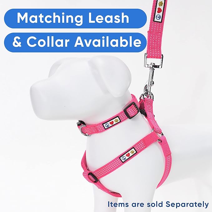 Pawtitas Pet Soft Adjustable Step-In Reflective Puppy / Dog Harness Medium / Large 3/4 Inch Pink