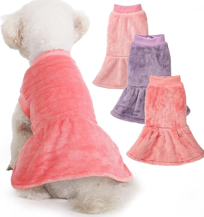 FabriCastle Dog Dress Clothes, 3-Pack Sweaters XS Small for Dogs Girl & Cats, Ultra Soft Warm Pet Coats for Winter, Female Puppy Apparel, Doggy Outfits XXS – XL (Pink,Violet,Rosepink, Small)