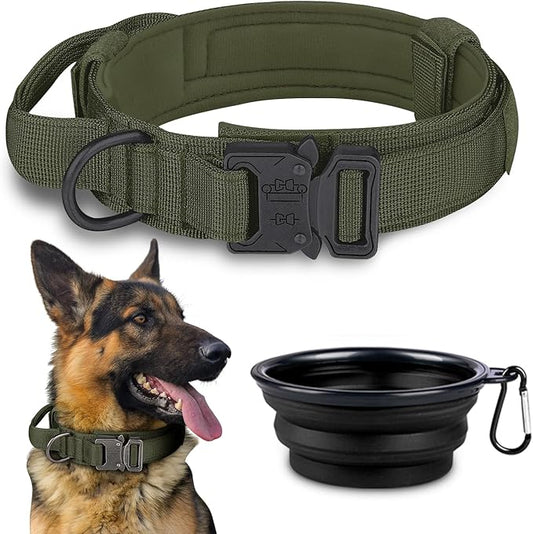 COOYOO Tactical Dog Collar Set, Adjustable Military Nylon Collar with Control Handle and Heavy Metal Buckle for Medium and Large Dogs