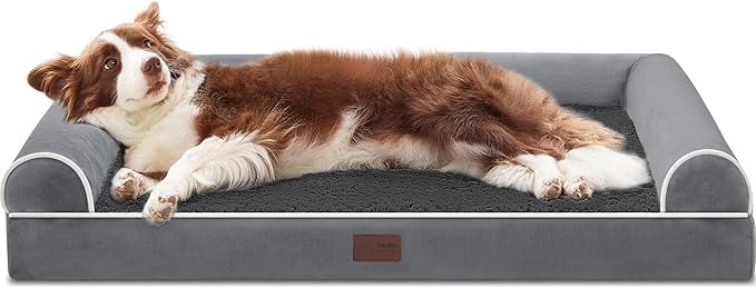 WESTERN HOME Orthopedic Dog Beds for Large Dogs, Foam Pet Sofa with Waterproof Lining, Removable Washable Cover and Nonskid Bottom, Dog Couch Bed for Comfortable Sleep,Dark Grey