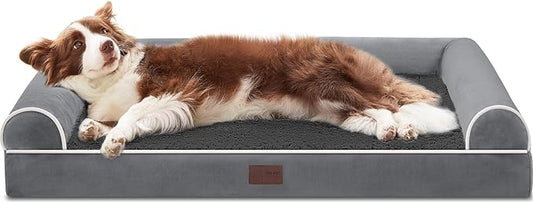 WESTERN HOME Orthopedic Dog Beds for Large Dogs, Foam Pet Sofa with Waterproof Lining, Removable Washable Cover and Nonskid Bottom, Dog Couch Bed for Comfortable Sleep,Dark Grey