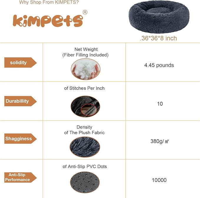 Calming Donut Dog Beds for Small Medium Large Dogs - Round Washable Dog Bed, Anti-Slip Faux Fur Fluffy Donut Cuddler Anxiety