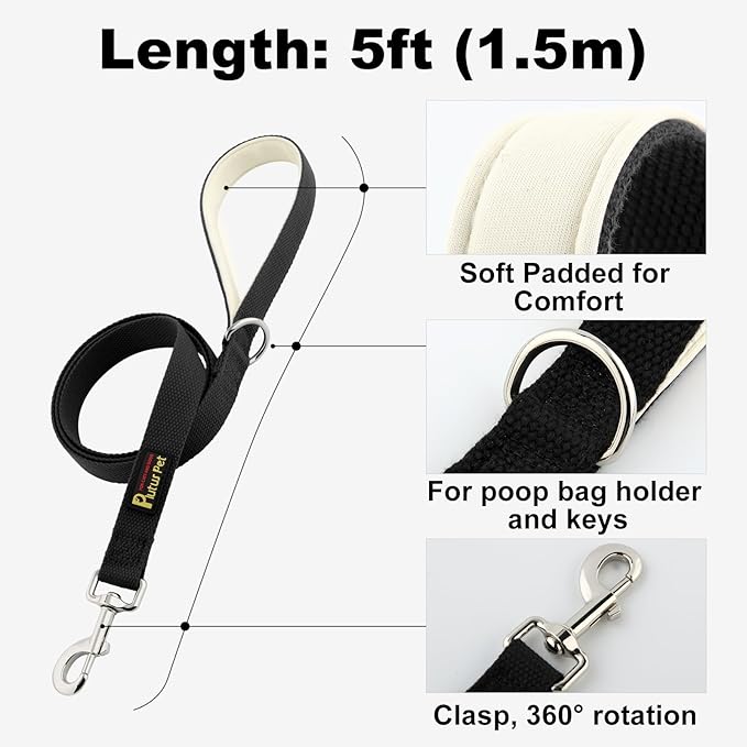 Plutus Pet Cotton Dog Harness and Leash Set, Reflective and Soft Padded, Quick Fit Vest Harness, for Small, Medium and Large Dogs, Black, L