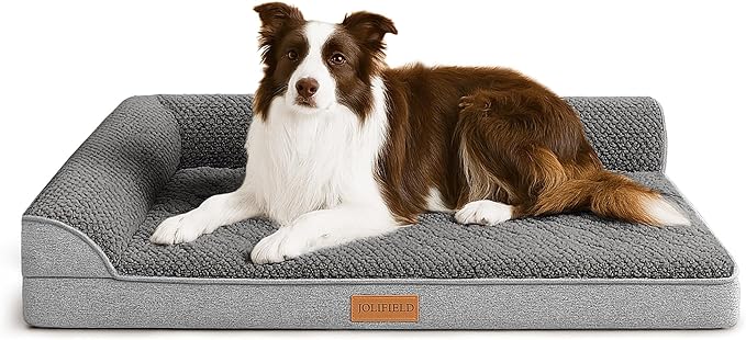 Orthopedic Jacquard XL Dog Bed for Large Dogs 42''X28'', Waterproof L Shaped Big Large Pet Sofa Bed with Washable Removable Cover, Non-Slip Soft Warm Comfortable Pet Couch Sleep Mat, Grey