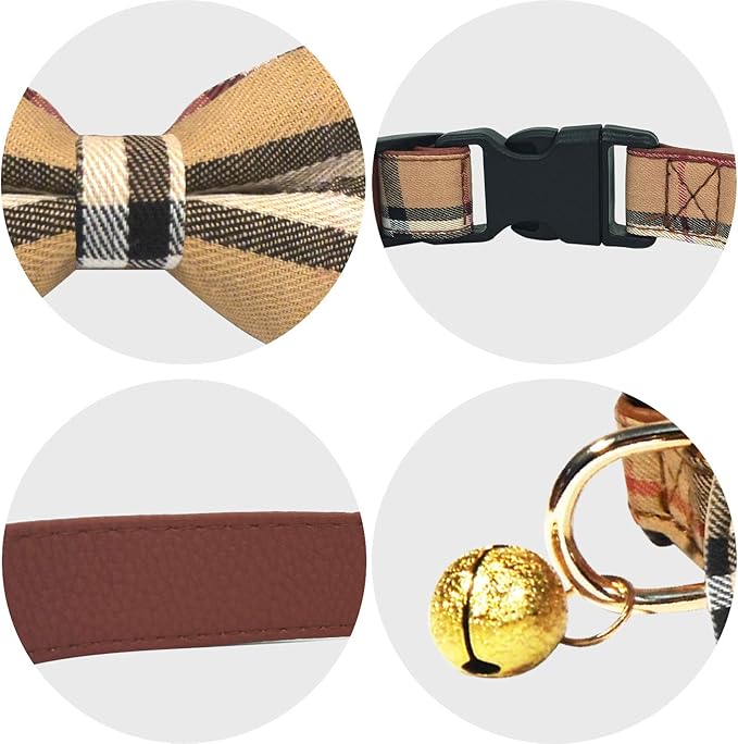 KUDES 2 Pack/Set Dog Collars with Bow Tie and Bells, Adjustable Cute Dog Bow Ties Collar for Small/Medium/Large Boys and Girls Pets (Black+Brown, S(9.6''-13.8''))