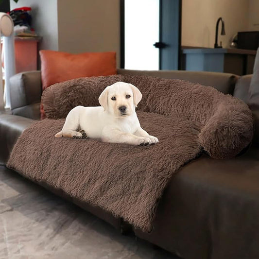 Dogs/Cats Bed Mats, Couch Cover for Dogs, Sofa Style Luxurious Mat for Pets, Waterproof Lining and Nonskid Bottom Perfect on Dog Crate, Cat Cage or in The Car. (Desert Brown, L)